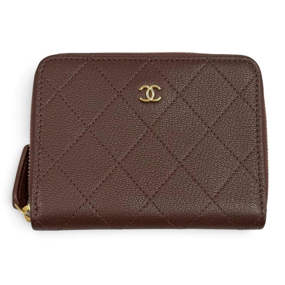 CHANEL AP4918 Coco Mark Round Zip Grained Goatskin Compact Wallet, Bi-fold Br...